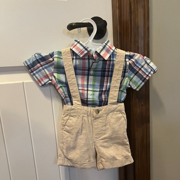 Janie and Jack Other - Linen-Cotton Suspender Short and Cotton Shirt (Janie and Jack)
